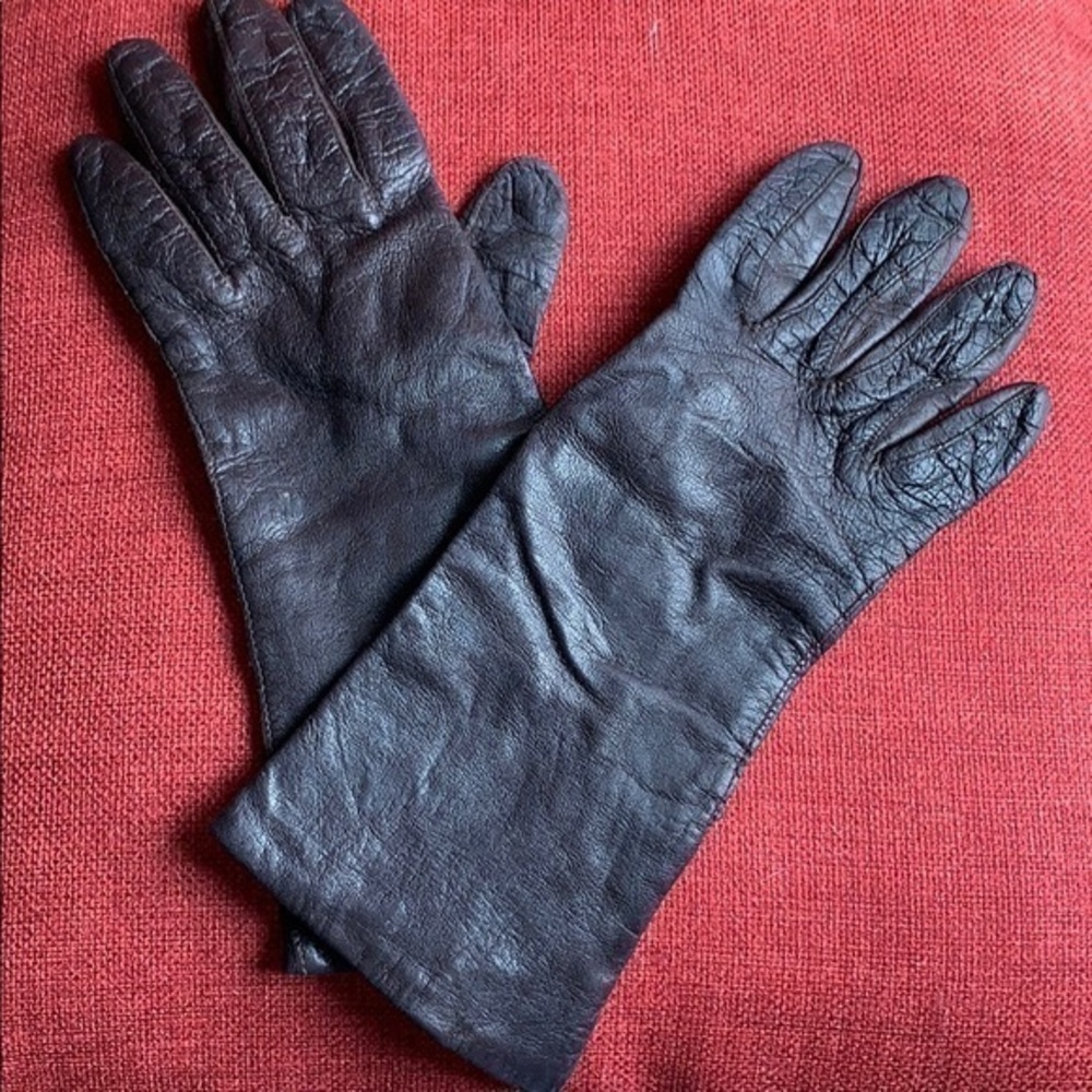 Vintage Italian 100% Rayon Brown Gloves 7